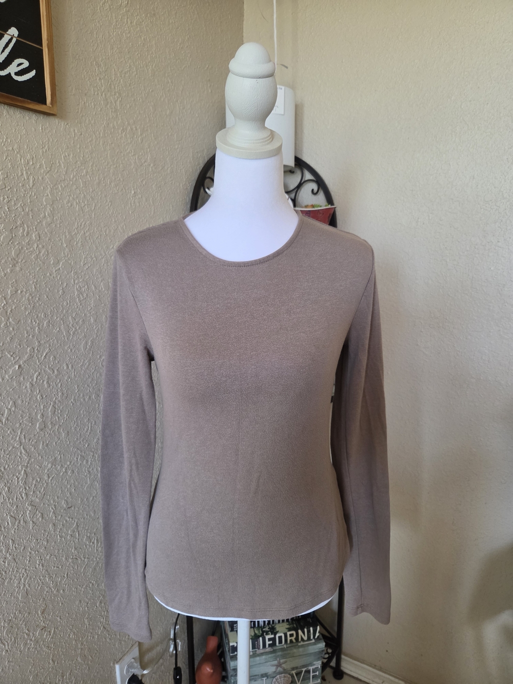 Banana Republic Taupe Long-Sleeve Crewneck Top